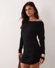ASOS DESIGN ASOS DESIGN long sleeve slash neck mini dress with asymmetric ruched side in black - 1