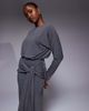 ASOS DESIGN ASOS DESIGN long sleeve slash neck tie blouson front maxi dress in charcoal-Gray - 4