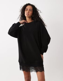 ASOS DESIGN ASOS DESIGN long sleeve T-shirt mini dress with lace in black