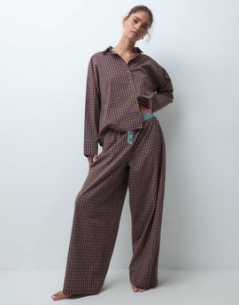ASOS DESIGN ASOS DESIGN long sleeve woven pyjama set in brown check print
