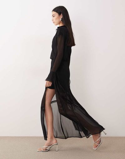ASOS DESIGN ASOS DESIGN long sleeve wrap midi dress in black