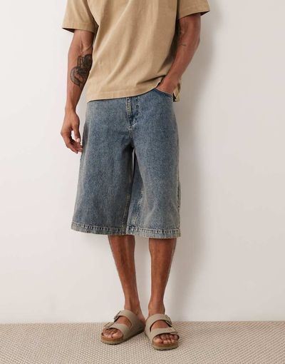 ASOS DESIGN ASOS DESIGN longer length denim jorts in mid wash blue with tint