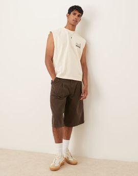 ASOS DESIGN ASOS DESIGN longer length denim jorts with box pleat in brown wash