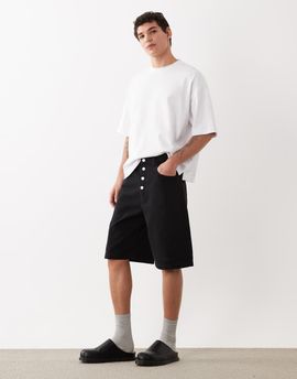 ASOS DESIGN ASOS DESIGN longer length jorts in black twill with exposed buttons