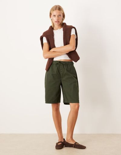 ASOS DESIGN ASOS DESIGN longline boxer shorts in paper touch cotton in khaki-Green