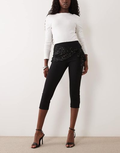 ASOS DESIGN ASOS DESIGN longline capris with sequin sash waist in black