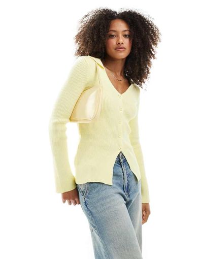 ASOS DESIGN ASOS DESIGN longline collared cardigan in buttermilk-Yellow