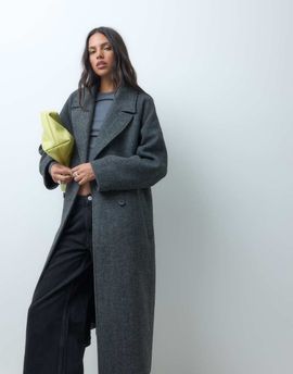 ASOS DESIGN ASOS DESIGN longline double breasted brushed coat in herringbone-Black
