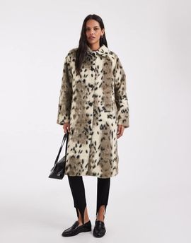 ASOS DESIGN ASOS DESIGN longline faux fur car coat in white & black pony