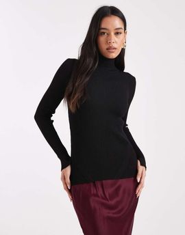 ASOS DESIGN ASOS DESIGN longline fine rib knit funnel neck top in black