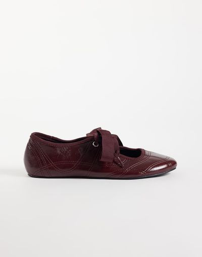ASOS DESIGN ASOS DESIGN Loom lace-up ballet flats in burgundy-Red
