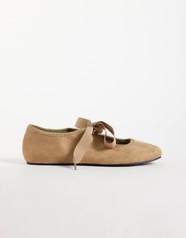 ASOS DESIGN ASOS DESIGN Loom lace-up ballet flats in taupe suedette-Neutral