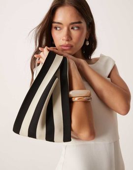 ASOS DESIGN ASOS DESIGN loop through clutch bag in black and cream stripes-Multi