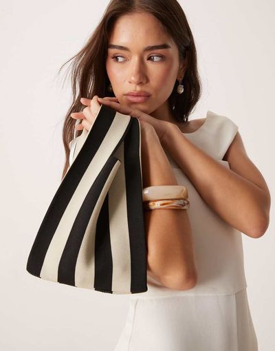 ASOS DESIGN ASOS DESIGN loop through clutch bag in black and cream stripes-Multi