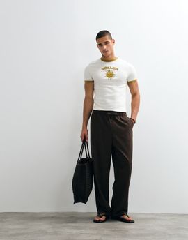 ASOS DESIGN ASOS DESIGN loose elasticized pants with pleats in brown herringbone