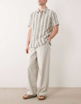 ASOS DESIGN ASOS DESIGN loose elasticized pants with pleats in stone herringbone-Neutral