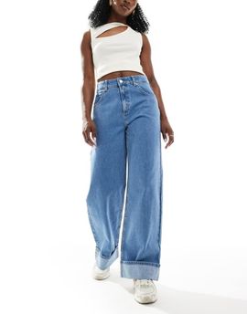 ASOS DESIGN ASOS DESIGN loose jeans with deep turn up cuff in clean mid blue