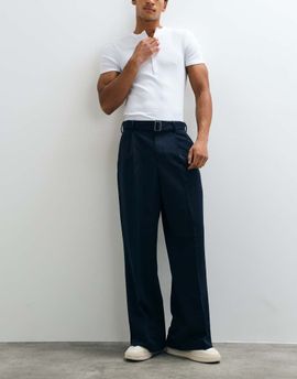 ASOS DESIGN ASOS DESIGN loose leg dress pants with buckle belt in navy