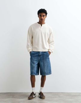 ASOS DESIGN ASOS DESIGN loose longer length jorts in light wash blue with pintuck - LBLUE