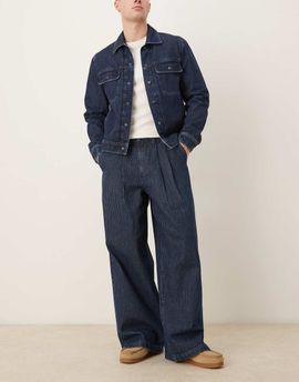 ASOS DESIGN ASOS DESIGN loose pinstripe jeans in raw wash with pleats-Blue