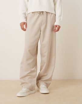 ASOS DESIGN ASOS DESIGN loose straight fit pants with elastic waist in sand-Neutral