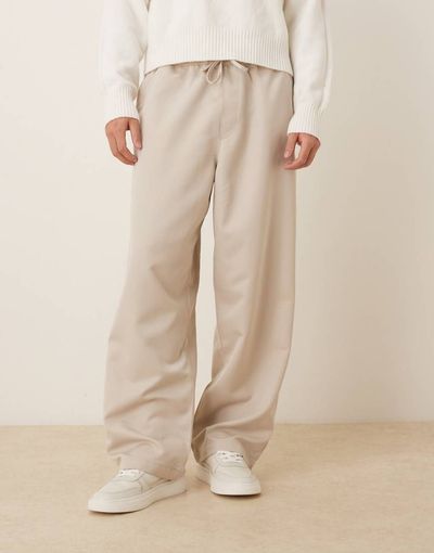 ASOS DESIGN ASOS DESIGN loose straight fit pants with elastic waist in sand-Neutral
