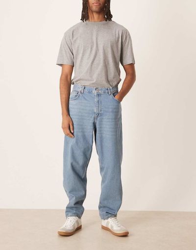 ASOS DESIGN ASOS DESIGN loose straight fit subtle green tint light wash jeans-Blue