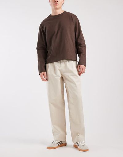 ASOS DESIGN ASOS DESIGN loose straight leg pants with pleats in stone-Neutral