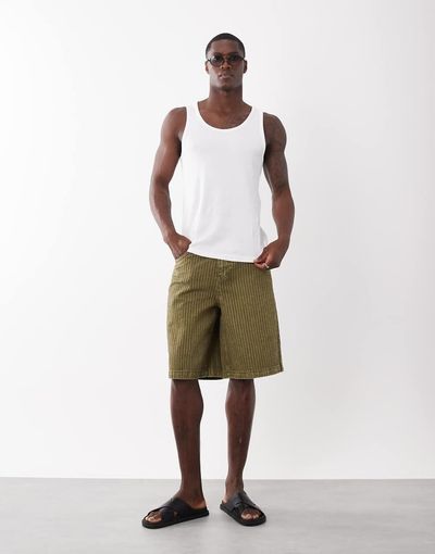 ASOS DESIGN ASOS DESIGN loose textured denim jorts in washed khaki-Green