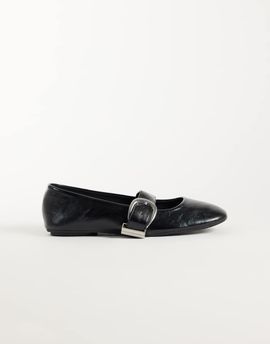 ASOS DESIGN ASOS DESIGN Lotus buckle detail mary jane ballets in black croc