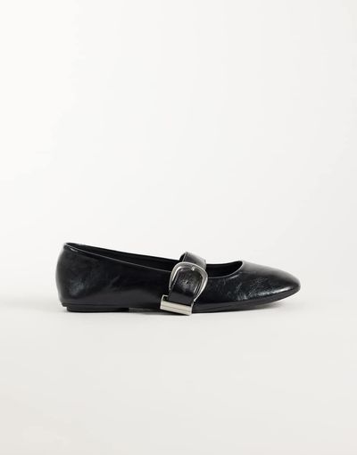 ASOS DESIGN ASOS DESIGN Lotus buckle detail mary jane ballets in black croc