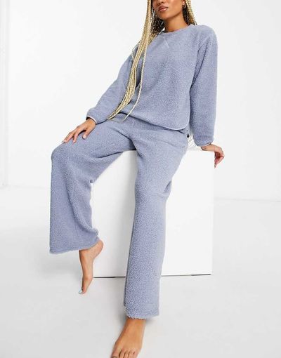 ASOS DESIGN ASOS DESIGN lounge teddy borg sweat & pants set in dusky blue
