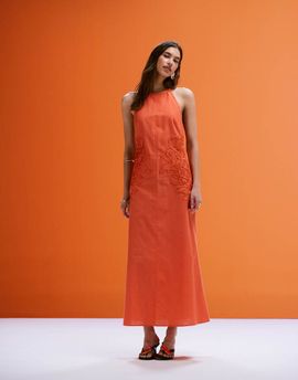ASOS DESIGN ASOS DESIGN low back halter midi dress with waist embroidery in orange