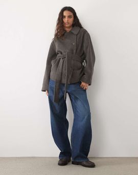 ASOS DESIGN ASOS DESIGN low belt short trench coat with wool in gray brown