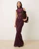 ASOS DESIGN ASOS DESIGN low rise flocked floral maxi skirt in fig-Purple - 1