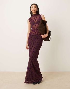 ASOS DESIGN ASOS DESIGN low rise flocked floral maxi skirt in fig-Purple