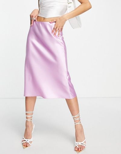ASOS DESIGN ASOS DESIGN low rise satin bias midi skirt in lilac-Purple