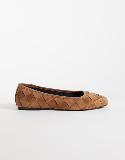 ASOS DESIGN ASOS DESIGN Lowell premium suede woven ballet flats in tan-Brown