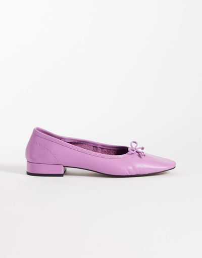 ASOS DESIGN ASOS DESIGN Lucian premium bow detail ballet flats in lilac leather-Purple