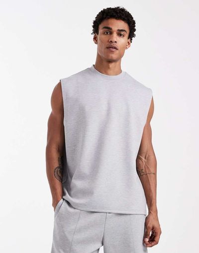 ASOS DESIGN ASOS DESIGN Luxe interlock oversized tank top in heather gray - part of a set