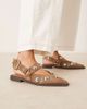 ASOS DESIGN ASOS DESIGN Luxor studded mary jane ballet flats in sand suedette-Neutral - 1