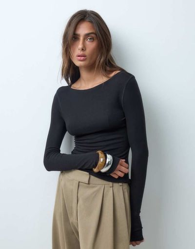 ASOS DESIGN ASOS DESIGN lyocell blend boat neck long sleeve top in black