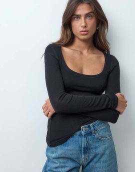 ASOS DESIGN ASOS DESIGN lyocell blend scoop neck long sleeve top in black