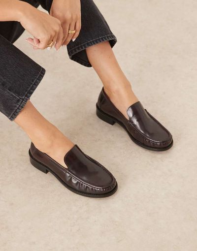 ASOS DESIGN ASOS DESIGN Marcel premium clean loafers in burgundy leather-Red