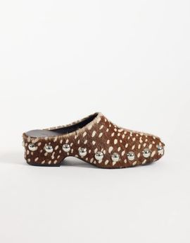 ASOS DESIGN ASOS DESIGN Margo leather studded clog mules in deer print hair on real leather-MULTI