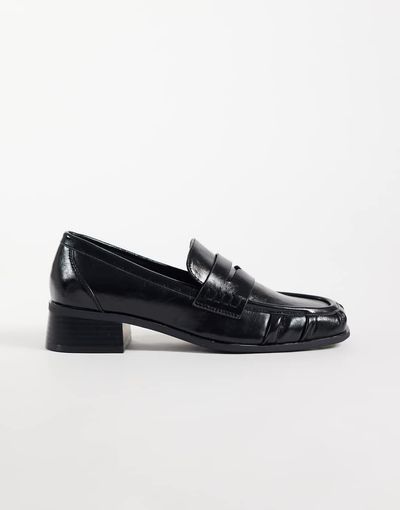 ASOS DESIGN ASOS DESIGN Marisol ruched round toe heeled loafers in black