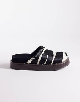 ASOS DESIGN ASOS DESIGN Marvel premium studded footbed mules in hair in real leather with zebra print-Multi