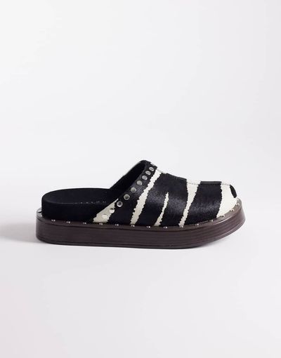 ASOS DESIGN ASOS DESIGN Marvel premium studded footbed mules in hair in real leather with zebra print-Multi