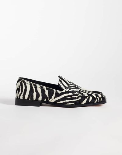 ASOS DESIGN ASOS DESIGN Marvin square toe clean loafers in zebra hair-on-real leather-Multi