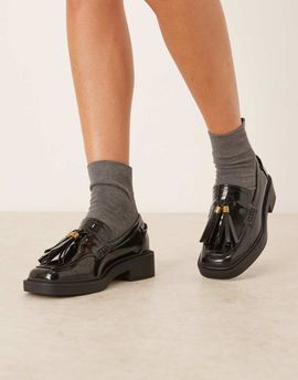 ASOS DESIGN ASOS DESIGN Matrix square toe tassel detail loafers in black